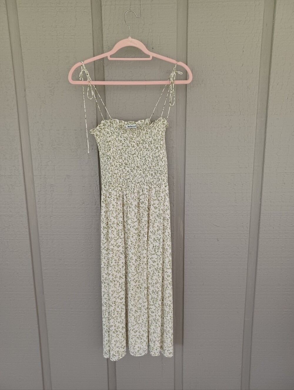 Reformation Sable Smocked Bodice Midi Dress Size S Floral Tie Shoulder Viscose